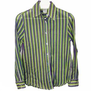 NEW SAM TY 100% Cotton Green/Purple Striped Button Down Top S